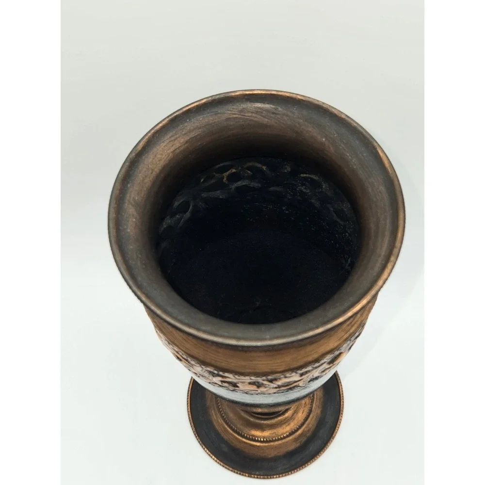 Hammered Copper Vase Israel Patina Finish Ornate Band Mid Century Decorative Urn